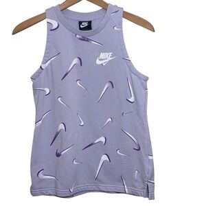 Girls Nike Slim fit French Terry print logo tank top in Lavender and White. XL